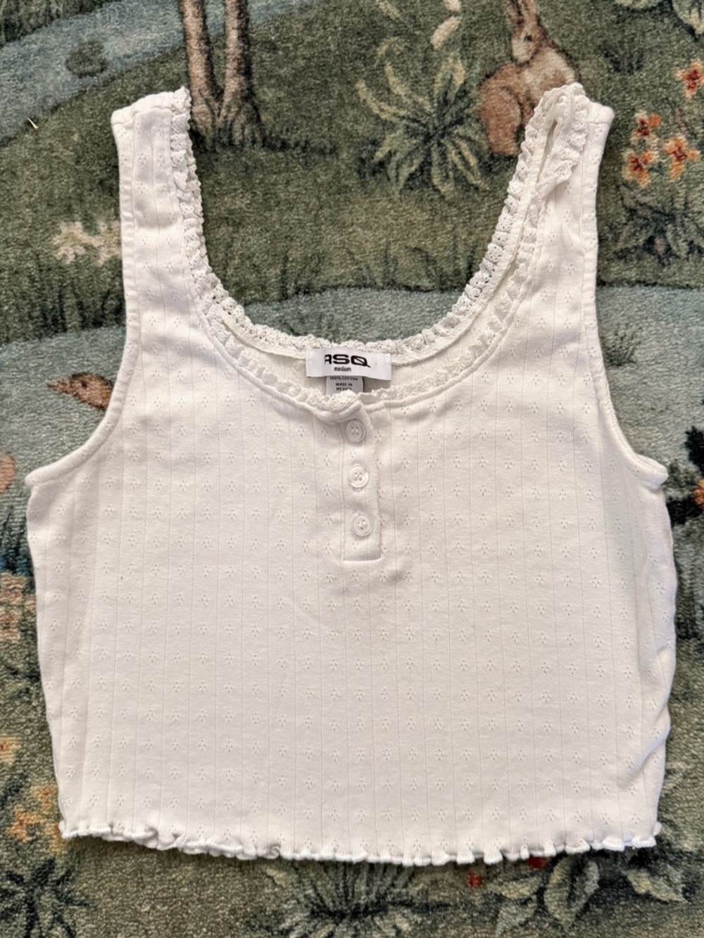 Pointelle 100% Cotton White Tank RSQ